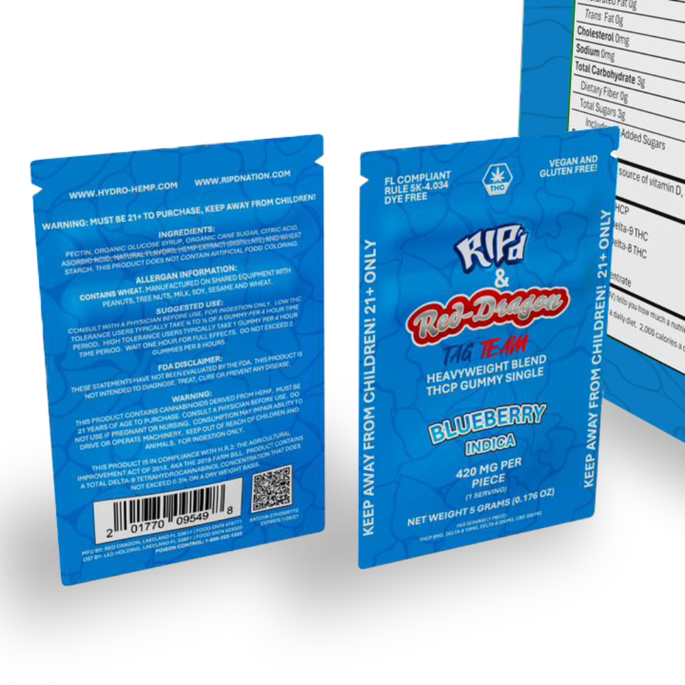 Rip'd & Red Dragon THC-P Gummies 50 CT | Blueberry image 1