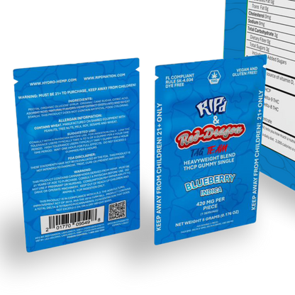 Rip'd & Red Dragon THC-P Gummies 50 CT | Blueberry image 1